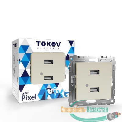 Розетка 2-м USB СП Pixel тип A+A 5В 1х2.1А 2х1.05А механизм беж. TOKOV ELECTRIC TKE-PX-2USB-C02