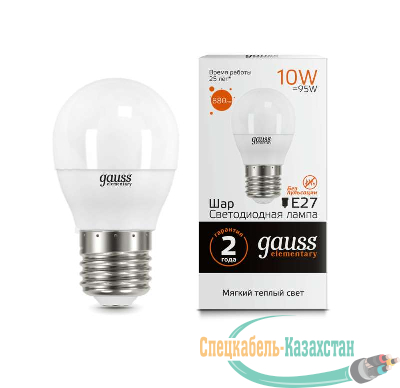 Лампа светодиодная Elementary 10Вт шар 3000К E27 880лм Gauss 53210