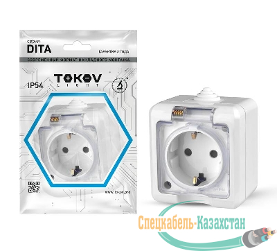 Розетка 1-м ОП Dita 16А IP54 250В с заземл. с прозр. крышкой бел. TOKOV ELECTRIC TKL-DT-R1Z-C01T-IP54
