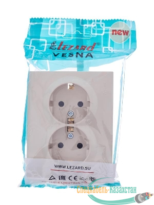Розетка 2-м СП VESNA с заземл. со шторками ПБТ кремов. LEZARD 742-0300-178B