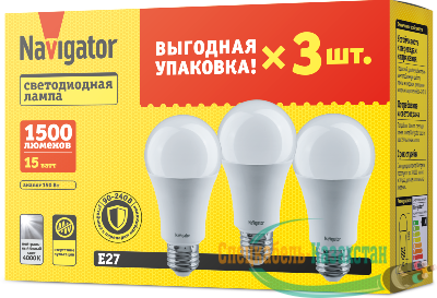 Лампа светодиодная 95 321 NLL-A60-15-230-4K-E27-PACK3 NAVIGATOR 95321
