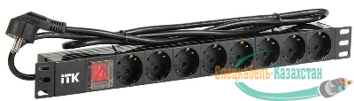 Блок розеток 8 мест PDU (немец. станд.) PH12-8D1-P 19дюймов DIN49440 с LED выкл. ПВХ 1U шнур 2м ITK PH12-8D1-P