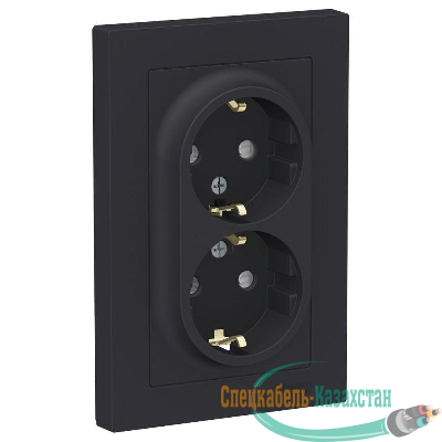 Розетка 2-м СП AtlasDesign 16А IP20 с заземл. защ. шторки в сборе карбон SE ATN001026