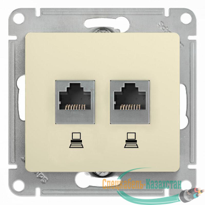 Механизм розетки комп. 2-м Glossa RJ45+RJ45 кат.5е беж. SchE GSL000285KK