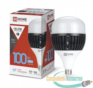 Лампа светодиодная LED-HP-PRO 100Вт грушевидная 6500К холод. бел. E27 9500лм 150-275В с адаптером E40 бел. IN HOME 4690612035697