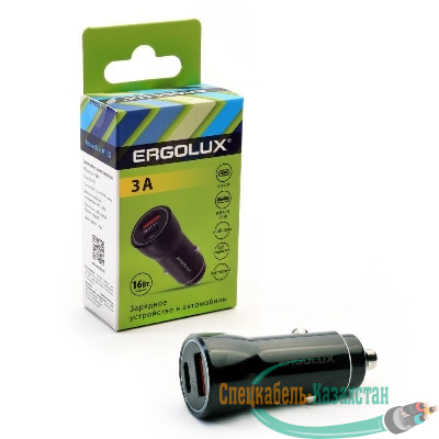 Адаптер автомобильный ELX-CA01-C02 1USB+1Type C 12В 5В/3А LED коробка черн. ERGOLUX 15106