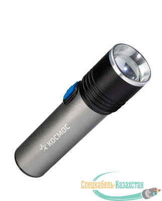 Фонарь аккумуляторный ручной LED 3Вт линза зум аккум. Li-ion 18650 1.2А.ч USB-шнур анодир. алюм. КОСМОС KOS111Lit
