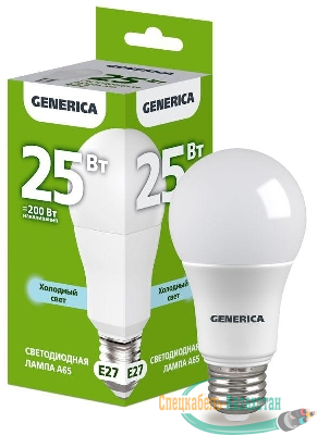 Лампа светодиодная A65 25Вт грушевидная 6500К E27 230В GENERICA LL-A65-25-230-65-E27-G