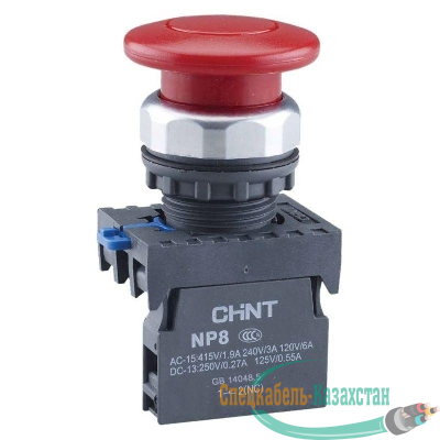 Кнопка "Грибок" NP8-11M/14 d40мм 1НО+1НЗ IP65 с самовозвратом красн. (R) CHINT 667265