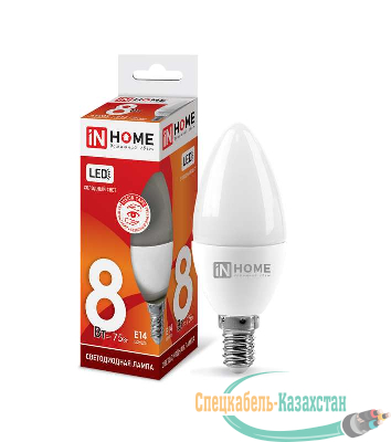 Лампа светодиодная LED-СВЕЧА-VC 8Вт 230В E14 6500К 600лм IN HOME 4690612024806