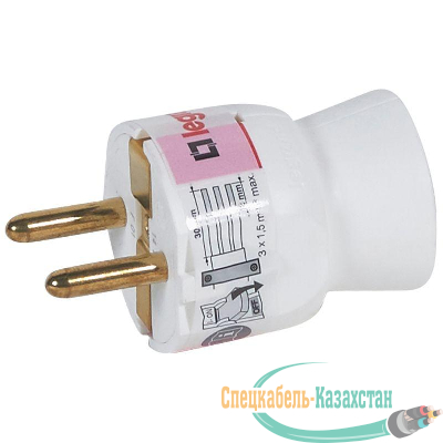 Вилка электрич. каб. Helium 16А 2P+E прямая бел. Leg 050187