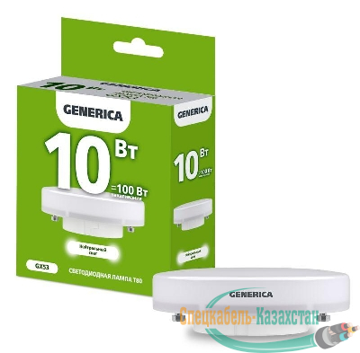 Лампа светодиодная T80 10Вт таблетка 4000К GX53 230В GENERICA LL-T80-10-230-40-GX53-G