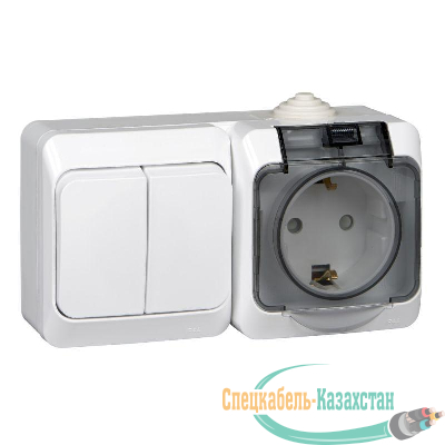 Блок ОП Этюд (2-кл. выкл. + евророз. защ. шторки) IP44 бел. SchE BPA16-242B