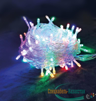 Гирлянда светодиодная 100LED бел. прозр. провод 6.5м расстояние между лампами 10см 8 режимов мигания Космос KOC_GIR100LED_RGB_7m