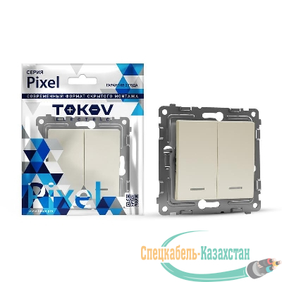 Выключатель 2-кл. СП Pixel 10А IP20 с индикатором механизм беж. TOKOV ELECTRIC TKE-PX-V2I-C02