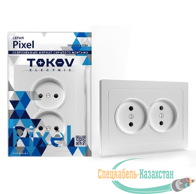Розетка 2-м СП Pixel 16А IP20 без заземл. в сборе бел. TOKOV ELECTRIC TKE-PX-R2F-C01