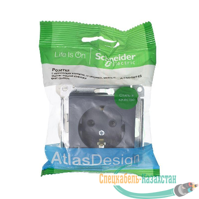 Механизм розетки 1-м СП ATLAS DESIGN с заземл. защ. шторки 16А грифель SchE ATN000745