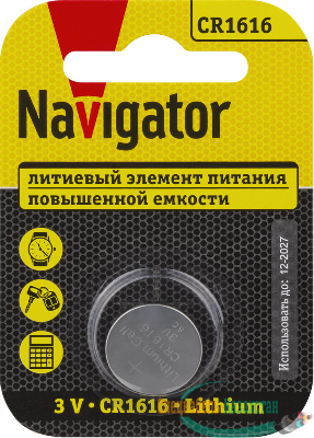 Элемент питания литиевый CR1616 93 826 NBT-CR1616-BP1 (блист.1шт) NAVIGATOR 93826