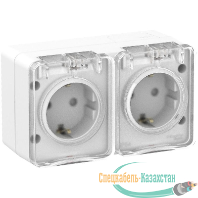 Розетка 2-м ОП AtlasDesign Profi54 16А IP54 250В с заземл. защ. шторки бел. SE ATN540126