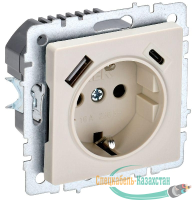 Розетка BRITE РЮш11-1-БрКр 16А с USB A+C 18Вт с заземл. защ. шторки механизм беж. IEK BR-R14-16-U22-018-K10