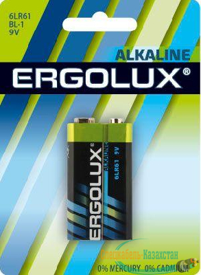 Элемент питания алкалиновый "крона" 6LR61 BL-1 6LR61 BL-1 9В Alkaline (блист.1шт) Ergolux 11753