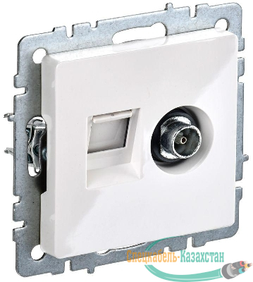 Розетка компьютерная + телевизионная 2-м Brite РТВ/РК12-БрБ RJ45 кат.5E + TV механизм бел. IEK BR-AK20-1-K01