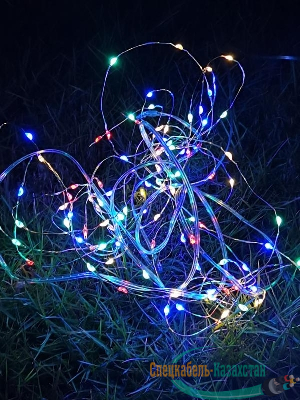 Гирлянда светодиодная "Разноцветные нити" 100LED 7м (4м+3м) мультиколор на солнечной батарее аккумулятор AA NI-MH 600мАч IP44 КОСМОС KOC_SOL196