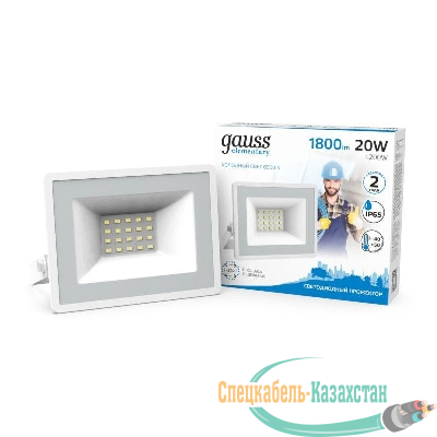 Прожектор светодиодный Elementary 20Вт 6500К IP65 1800лм 200-240В ДО бел. GAUSS 613120320