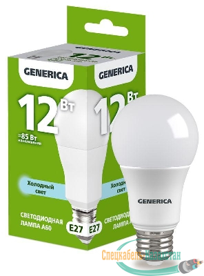Лампа светодиодная A60 12Вт грушевидная 6500К E27 230В GENERICA LL-A60-12-230-65-E27-G
