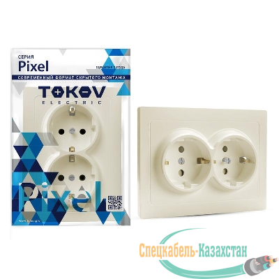 Розетка 2-м СП Pixel 16А IP20 с заземл. защ. шторки в сборе беж. TOKOV ELECTRIC TKE-PX-R2FZSF-C02