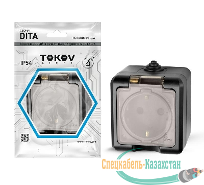 Розетка 1-м ОП Dita 16А IP54 250В с заземл. с прозр. крышкой карбон TOKOV ELECTRIC TKL-DT-R1Z-C14T-IP54