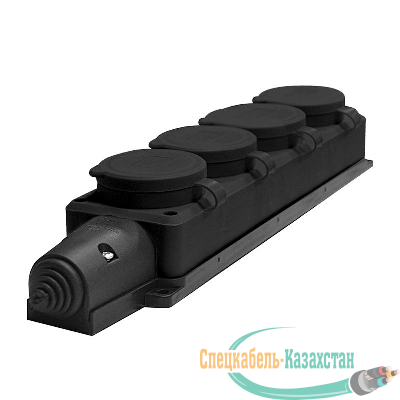 Колодка удлинителя 4-м Компакт 1ф с загл IP44 16А каучук черн. UNIVersal 602231