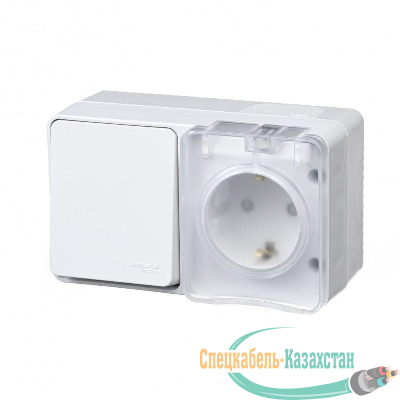 Блок ОП AtlasDesign Profi54 (розетка 16А 250В с заземл. защ. шторки + 1-кл. выкл. 10А) IP54 бел. SE ATN540170