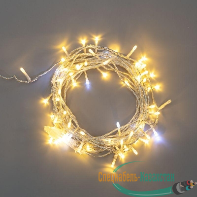 Гирлянда светодиодная "Нить" 10м 75LED тепл. бел. 1.7Вт 230В IP44 эффект мерцания провод прозр. Neon-Night 305-526