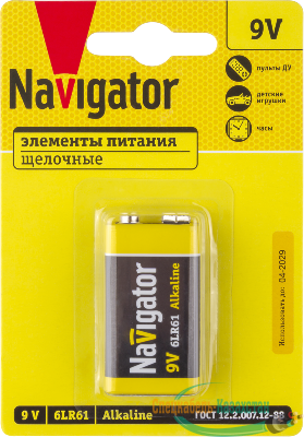 Элемент питания алкалиновый "крона" 6LR61 93 997 NBT-NPE-6LR61-BP1 Navigator 93997
