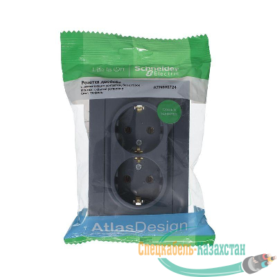 Розетка 2-м ATLAS DESIGN с заземл. 16А в сборе грифель SchE ATN000724
