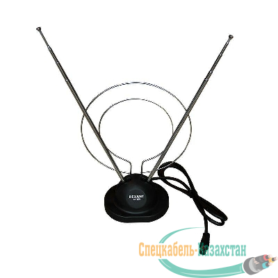 Антенна ТВ комнатная RX-100 телескопич. на подставке с кольцом VHF; UHF 47-860MHz REXANT 34-0100