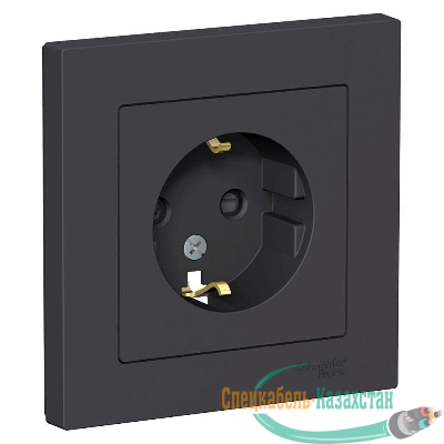 Розетка 1-м СП AtlasDesign 16А IP20 с заземл. защ. шторки в сборе карбон SE ATN001044