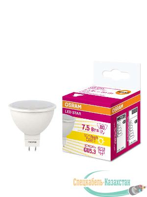 Лампа светодиодная LED STAR MR16 7.5W/830 (замена 75Вт) 7.5Вт пласт. 3000К тепл. бел. GU5.3 700лм 110 град. 220-240В OSRAM 4058075229068