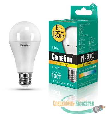 Лампа светодиодная LED15-A65/830/E27 15Вт грушевидная 3000К тепл. бел. E27 1280лм 170-265В Camelion 12196 / 12185