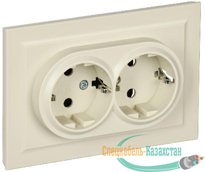 Розетка 2-м СП BRITE РСш12-3-БрКр 16А в сборе с заземл. защ. шторки беж. IEK BR-R24-16-K10-F