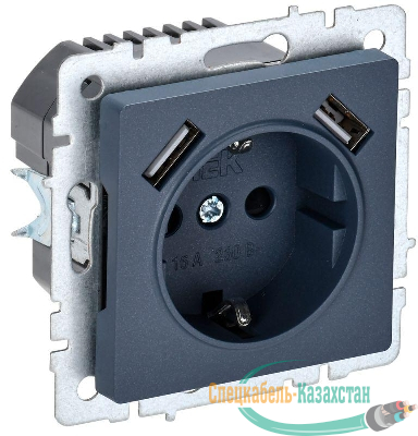 Розетка BRITE РЮш10-1-БрМ 16А с USB A+A 2.1А с заземл. защ. шторки механизм маренго IEK BR-R14-16-U21-D21-K35