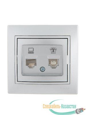 Розетка компьютерная + телеф. СП Мира RJ11 + RJ45 метал. сер. Lezard 701-1010-143