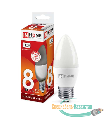 Лампа светодиодная LED-СВЕЧА-VC 8Вт 230В E27 6500К 600лм IN HOME 4690612024820