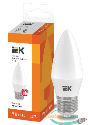 Лампа светодиодная ECO C35 9Вт свеча 3000К E27 230В ИЭК LLE-C35-9-230-30-E27