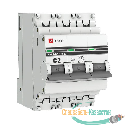 Выключатель автоматический модульный 3п C 2А 4.5кА ВА 47-63 PROxima EKF mcb4763-3-02C-pro