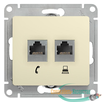 Механизм розетки комп. + телеф. 2-м СП Glossa RJ11 + RJ45 беж. SchE GSL000285
