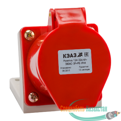 Розетка 124 32А 380В AC 3P+PE 6ч для монтажа на поверхность IP44 КЭАЗ 222756