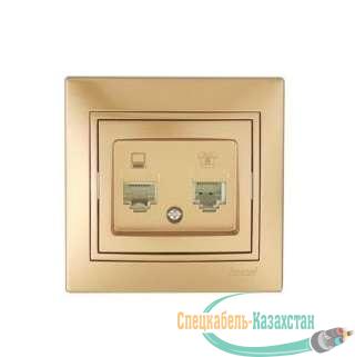 Розетка компьютерная + телеф. СП Мира RJ11 + RJ45 метал. зол. Lezard 701-1313-143