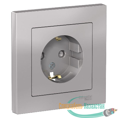 Розетка 1-м СП AtlasDesign 16А IP20 с заземл. защ. шторки в сборе алюм. SE ATN000344